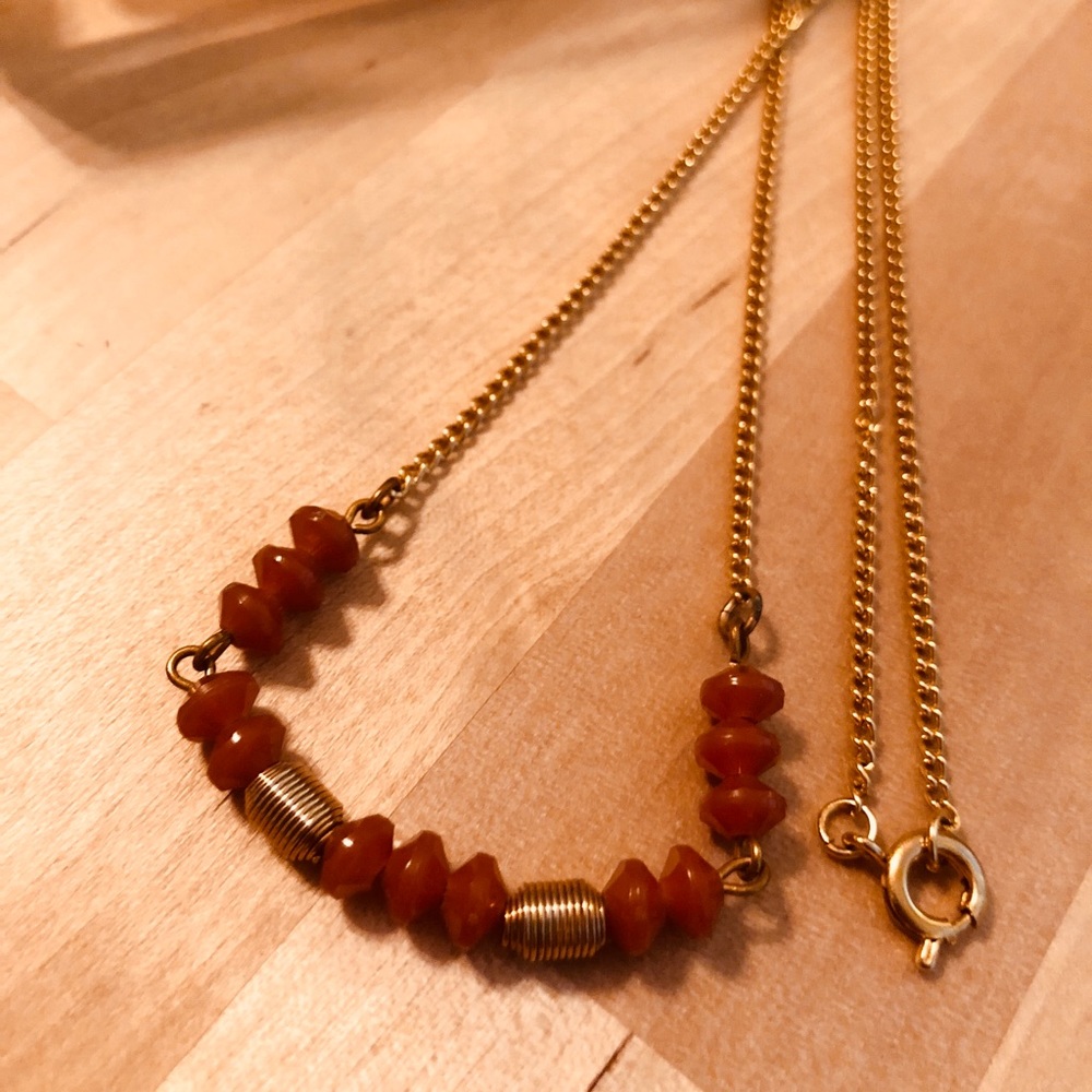 Rust gold vintage bead necklace
